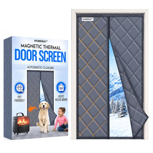 Homebay® Magnetic Thermal Insulated Door Curtain - Pet Friendly & Windproof | Heavy duty Thickened Oxford Fabric Auto-Closure Energy Saving Draft Door Cover For Garage, Patio & Winter Doorways, No drill