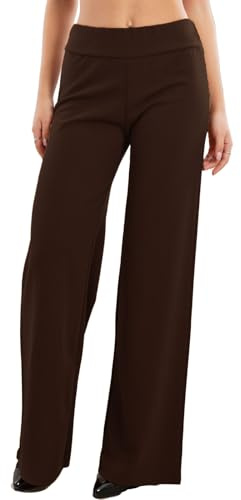 Toocool Pantalones Palazzo Básicos para Mujer con Elástico en la Cintura VI-9292, marrón oscuro, M