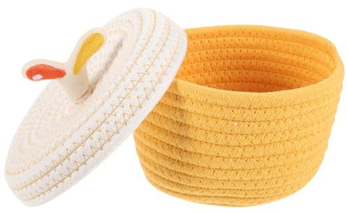 SHINEOFI Cesto in Corda di Cotone Coperchio per Grande Capacità, Contenitore Portaoggetti per Snack e Aghi, per Ufficio o Auto, Design Delicato e Resistente