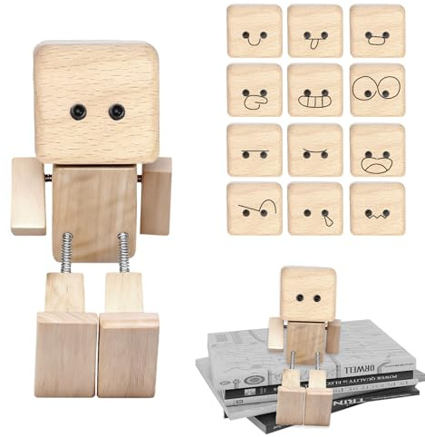 Pluvyze Wackelnde Holzmann Holzmännchen Mit Wackelbeinen Holz Wackelfigur Auto,Mit 12 Emoji Ersetzen,Kompakt und Elegant,Sicher und rutschfest,Dekorationen Für Autoinnenräume & Schreibtische