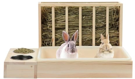 Alimentador de heno – Dispensador de madera para mascotas pequeñas, estación de alimentación natural con acabado de grano suave, soporte compacto para comida de hámster para hurón, chinchilla, erizo