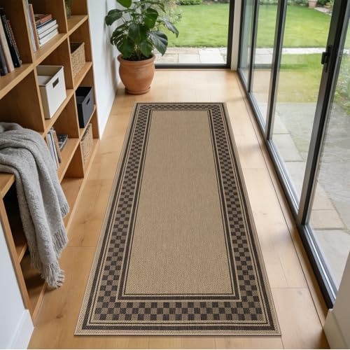 Enyhom Tapis de couloir, 80 x 150 cm, antidérapant, lavable, aspect jute, long pour chambre à coucher, entrée, salon, balcon, marron
