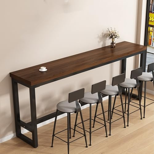 Industriellt massivt trä barhöjd matbord mångsidigt köks- och barbord för restauranger kaféer balkonger pubar svart 40 cm x 199 cm (inga pallar ingår)