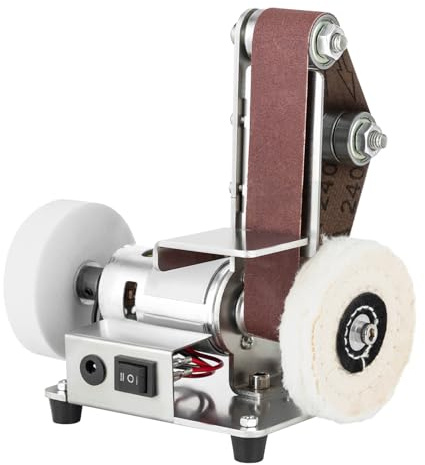 HazLope Mini levigatrice a nastro, smerigliatrice elettrica da tavolo, in acciaio inox, 7 marce, 4000 – 9000 giri/min, levigatrice da tavolo, per legno, metallo, gioielli, fai da te, smerigliatrice da