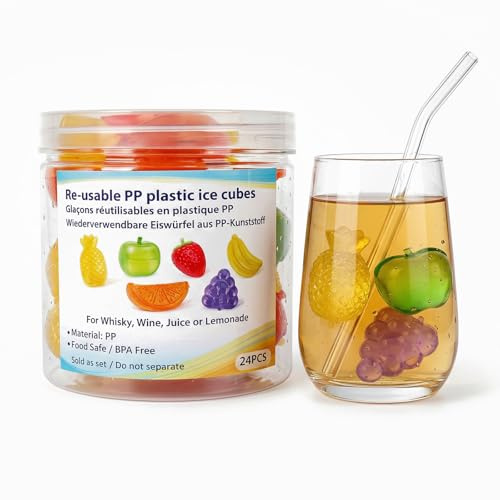 Plastic Ice Cubes for Drinks, Reusable Ice Cubes, 15 Packs, Plastic, Colorful, Non Diluting for Drinks, Cocktails, Whiskey, Wine, Coffee
