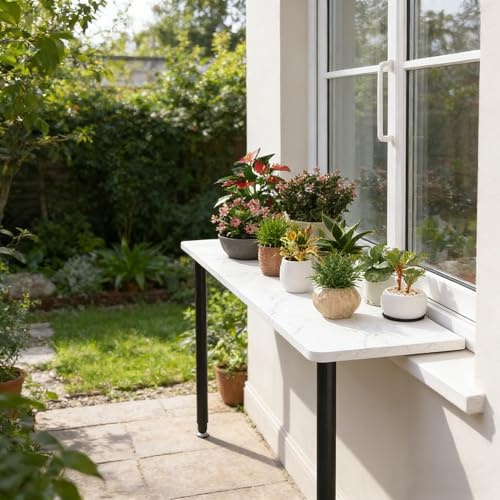 Extensor para Alféizar de Ventana Soporte para Plantas de Exterior con Diseño Mármol, Extensor Alféizar Ventana Madera Altura Ajustable, Tablero Extensión Encimera(100x30cm(39 3/8x11 3/4))