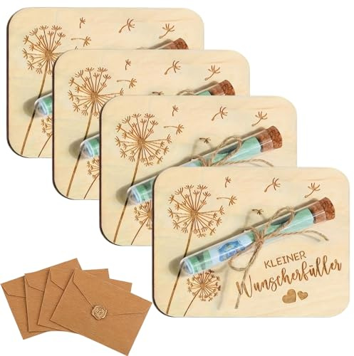 Wunscherfüller Geldgeschenk aus Holz mit Reagenzglas Umschlag 4 Sets | Naturholz mit Lasergravur， Für Hochzeit, Für Konfirmation, Für Weihnachten, Für Geburtstag,Für Frauen & Männer