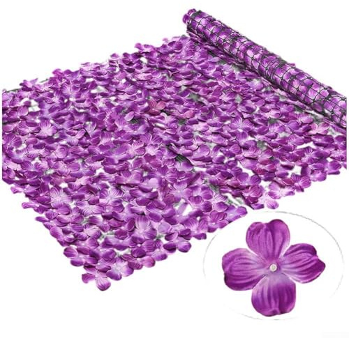 Panel de valla verde de hortensias artificiales para jardín, patio, decoración al aire libre, telón de fondo y estilo de cabina de fotos de boda (50 x 100 cm, morado)