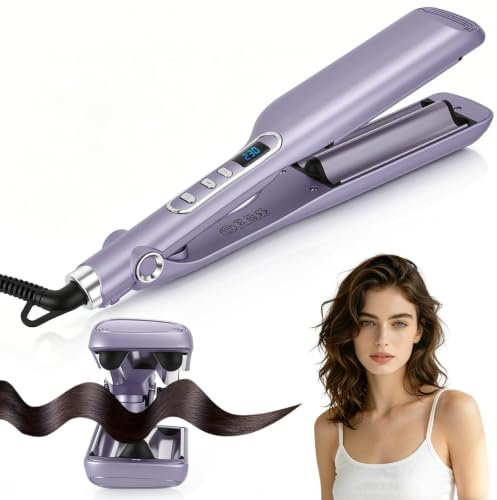 3 Fässer Welleneisen für haare, Beach Waves Lockenstab mit LCD Display 100–230 °C, Mini Welleneisen mit Keramikbeschichtete, Tragbarer Hair Curler Wellen Lockenstab mit Hitzeschutz & Reisesicherung