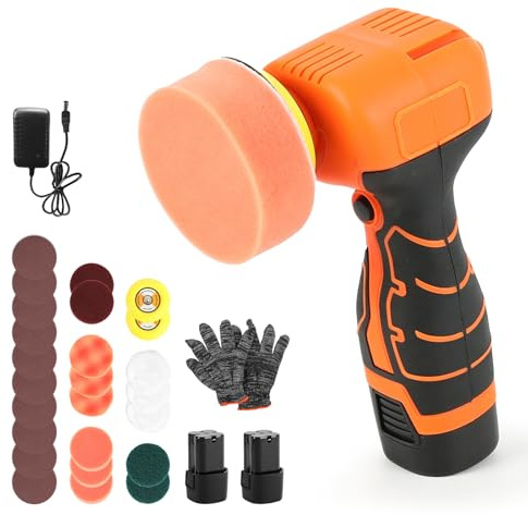 Akku-Mini-Poliermaschine, 3 Zoll Poliermaschine mit 2 Akkus, Mini-Poliermaschinen-Set mit Verriegelungsknopf, 3500 U/min für Fahrzeugaufbereitung Wachsen Schleifen und die Reinigung zu Hause