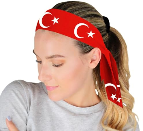 Sportig 6 x 105 cm – Turkiets flaggband, sportomslag för svettning, löpning, lätt fotboll, yoga, tennis, hårinpackning med