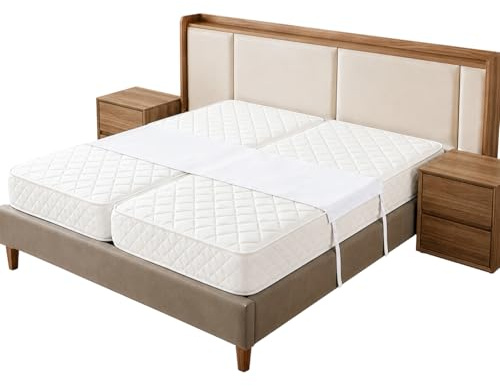 FERNVALE Bed Bridge Converter with Sheet Straps, Adjustable Mattress Filler for Split King Bed Gap Filler Bed Connector for Couples Families Guest Room Dorm Apartment Hotel (White)
