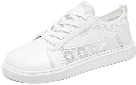 HTNEDNST Scarpe da ginnastica da donna bianche in pizzo, eleganti, piatte, estive, in rete, per Oktoberfest, traspiranti, Dirndl, da matrimonio