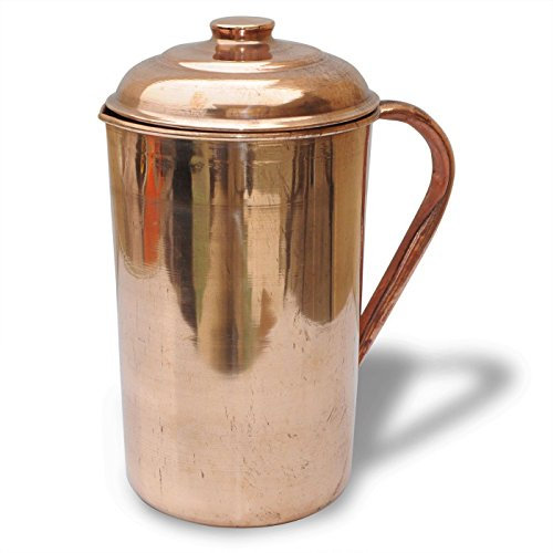 Biz2Frnds Pichet en cuivre pur (entrée/sortie) avec couvercle 1,75 l