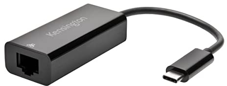 Kensington Adaptateur USB-C Ethernet (CA1100E), Thunderbolt 3, RJ45, 10/100/1000 Gigabit, Design Plug & Play, Connexion Directe et Sécurisée à Internet