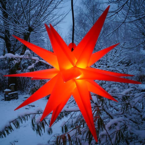 GURU SHOP 3D Außenstern Kaspar, Weihnachtsstern, Faltstern mit 18 Spitzen Incl. 7 m Kabel & LED Leuchtmittel - Ø 55 cm Trafo rot