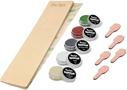 BACHER Premium Läder Slipande Stropp DIY Kit. 1/8 Tjockt Vegetabiliskt Garvat Läder (206 mm x 56 mm), 3M självhäftande tejp, 4 x 15g Föreningskit