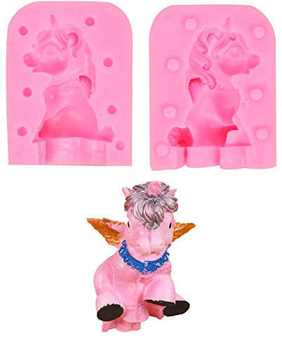DUBENS Unicorn Horse Shaped Silicone Mould with Hole DIY Gum Paste Jelly Shots Ice Cream Fondant Mold Cupcake Cake Topper Decoration Desserts Candy Pudding Crystal