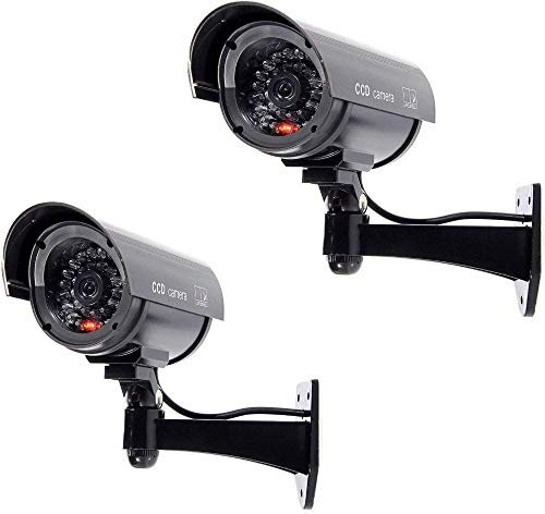 BW 2pcs 1100B Outdoor Indoor Fake Dummy Imitation CCTV Security Camera with Blinking Flashing Light Bullet Shape Black