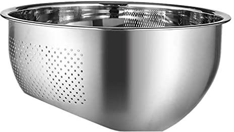 YRHH Stainless Steel Colander Strainer Rice Washing Bowl Vegetable Washing Basket for Food Fruit Pasta Noodles Salads-22.5X22.5X11.5cm