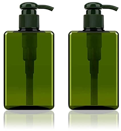 Alledomain 2 flaconi vuoti da 280 ml / 277,8 g di plastica riutilizzabili per lozione, shampoo bagnoschiuma, doccia, contenitore quadrato per articoli da toeletta dispenser liquido (verde)