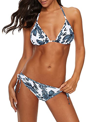Durio Sexy Triangel Bikini Damen Set - Zweiteiliger Badeanzug, Neckholder-Oberteil und Low Waist Bikinihose verstellbar zum Binden
