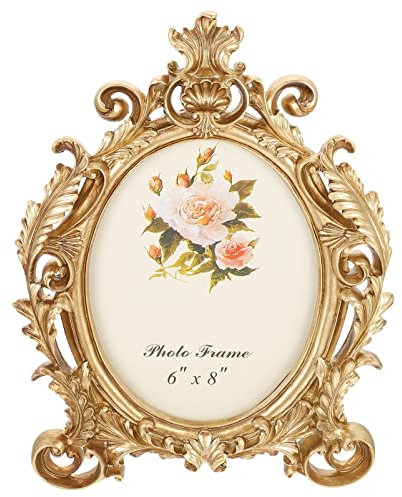 HOMSFOU Cornice portafoto in Stile Europeo Vintage Barocco Ovale Cornice Verticale Foto espositore per la casa Decorazione Tavolo