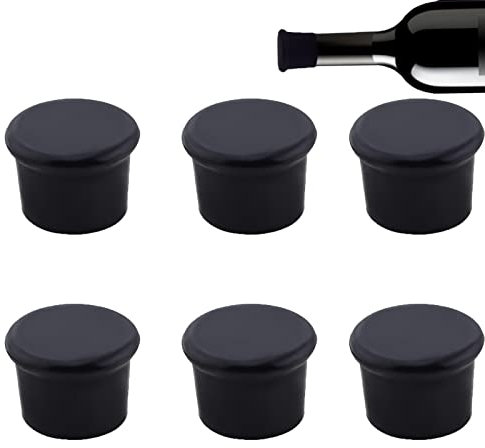 JCKD 6 Pezzi Tappo in Silicone Riutilizzabile per Bottiglie di Vino, Champagne, Birra - Tappi per Bottiglie Fresche (Nero)