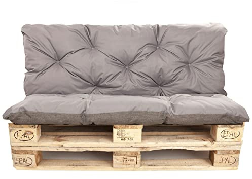 Palettenkissen Outdoor - Palettenkissen Set - Palettenkissen Set Indoor (Sitzkissen 120x50 +Rückenlehne 120x40, Grau)