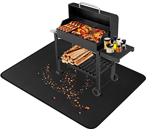 GanKe Under Grill Mat 152 x 100 cm BBQ Floor Mats Fire Retardant Rugs Deck Patio Protector, Fireplace Mat Fire Pit Mat, Fireproof OilProof Durable Double-Sided Silicone Coating, UGMGK01