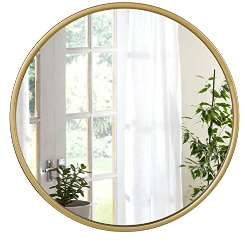 WOLTU Round Wall Mirror, 50cm, Modern Decorative Bathroom Mirror, with Matte Golden Metal Frame, Vanity Mirror,HD Glass, for Bedroom, Living Room, Entryway, Minimalist Home Décor