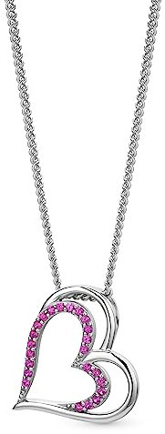 OROVI Schmuck Damen Herz-in-Herz-Kette mit einem großen Herzanhänger, in dem ein weiteres mit funkelnden Rubinen besetztes Herz eingearbeitet ist Zeitlose Halskette aus 925 Sterling Silber, 46 cm
