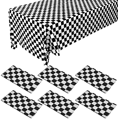 Bl aacknd rechteckige Einweg-Tischdecke aus Kunststoff, wasserdicht, Schachbrett-Tischdecken für Party, Geburtstag, Picknick, Babyparty, Valentinstag, 274,3 x 137,2 cm, Weiß, kariert, 6 Stück