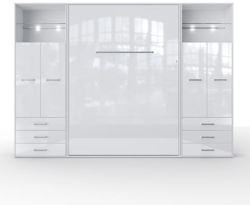 MAXIMAHOUSE Schrankbett vertikal Invento LED 140V mit 2 Regalen, Lattenrost aus Holz, Wandklappbett 140x200 modern Concept und Design, stabil,praktisch,platzsparend