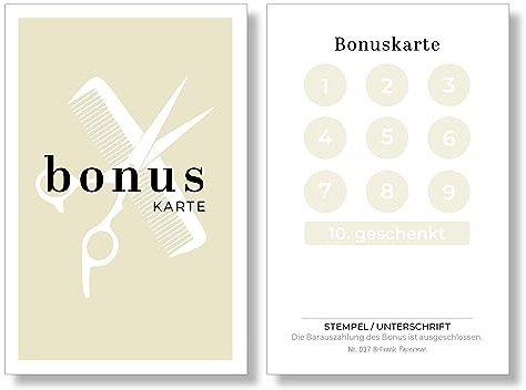 Frank Paperman® | 200x Bonuskarten für Kunden Friseur und Barbershops | 10er Bonus Treuekarten zum Abstempeln | Treuekarten friseur | loyalty card hairdressing salon