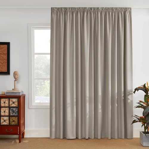 PONY DANCE Wohnzimmer Gardinen für Schienensystem Verdunkelungsvorhang | 1er Set H 245 x B 200 cm, Sandfarben, Thermovorhang Hitzeschutz, Übergardinen mit Kräuselband, Blickdicht, Extra Breite