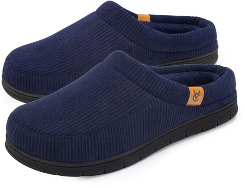 VeraCosy Men's Moccasin Slippers Comfy Soft Durable Slip-on Indoor Memory Foam House Shoes Dark Navy,11-12 US