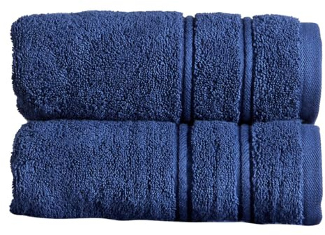 Christy Antalya Hand Towels | Set of 2 | 100% Turkish Cotton | 600GSM | Soft Plush Luxury Towel Set | 50cm x 90cm | Quick Dry | Denim Blue
