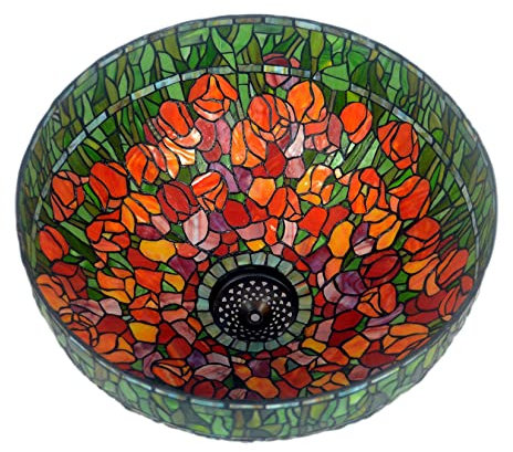 BOTOWI 20 Lamp Shade Replacement Only Tiffany Stained Glass Christmas Home Decor Dragonfly Lotus Grape Kapok Peach Peony Rose Tulip Wisteria Design Lampshades Flower Green Leaves Cover,Tulip
