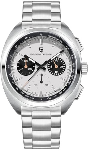 Pagani Design AR Saphir Quarz Chronograph Vintage Zifferblatt Uhr Leder Herrenuhren Neue Schildkröte zurück Chronograph 1782 Herren Quarzuhr VK63 Uhrwerk (Weiß Q-1782)