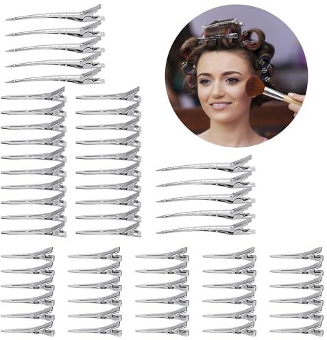 OOTDAY Haarspangen, Metall-Alligator mit Löchern, silberne Metall-Entenschnabel-Haarspangen für dicke Haare Roller Salon Styling Abschneiden Schleifen DIY, 60 Stück