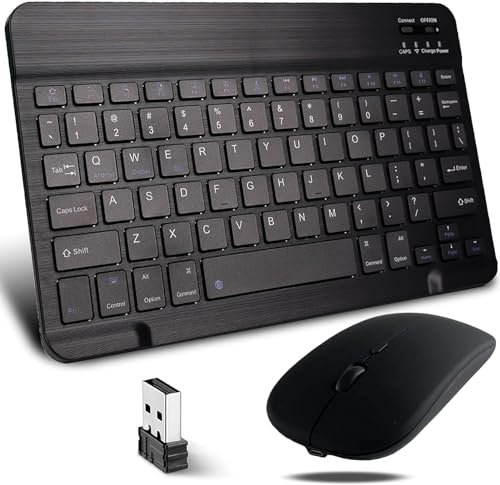 KeautFair Ipad Wireless Bluetooth Keyboard and Mouse Mice Set QWERTY Layout Dual Rechargeable Quiet 1200DPI Adjustable Travel Business Trips Windows/iOS/Android PC/Laptop/iPad/Smartphone(Black)