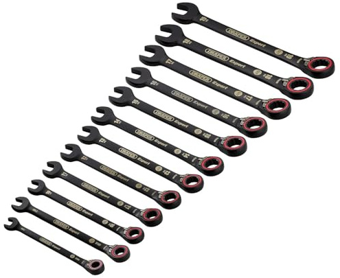 Draper 03912 Expert HI-TORQ Metric Reversible Ratchet Combination Spanner Set, Black (12 Piece)