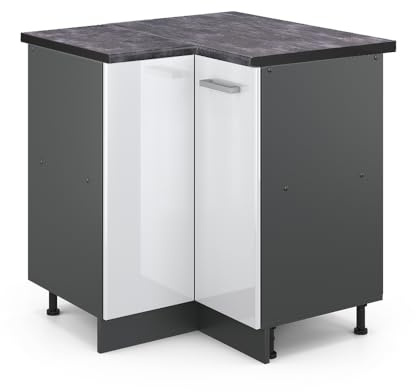 Vicco Eckunterschrank R-Line, Weiß Hochglanz/Anthrazit, 75.6 cm, AP Anthrazit