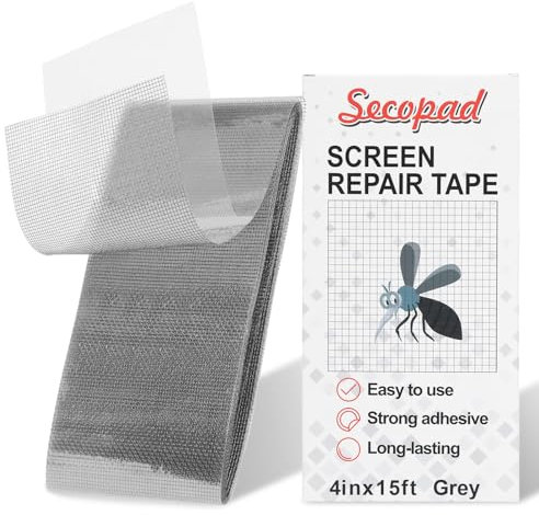 Secopad Fliegengitter Reparatur Klebeband, 10 cm x 4,5 m Fliegengitter Reparatur Set, Selbstklebend Insektenschutz Fliegengitter Reparatur,Grau