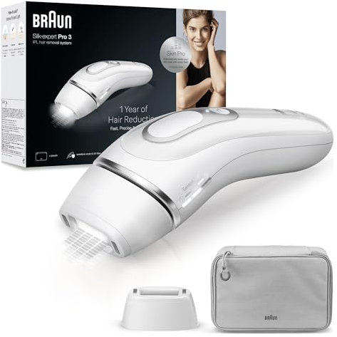 Braun Silk-Expert Pro 3 PL3020 - Depilación láser IPL, alternativa a la depilación láser, alicatadora Venus, 2 cabezas, regalo para mujeres, blanco/plateado
