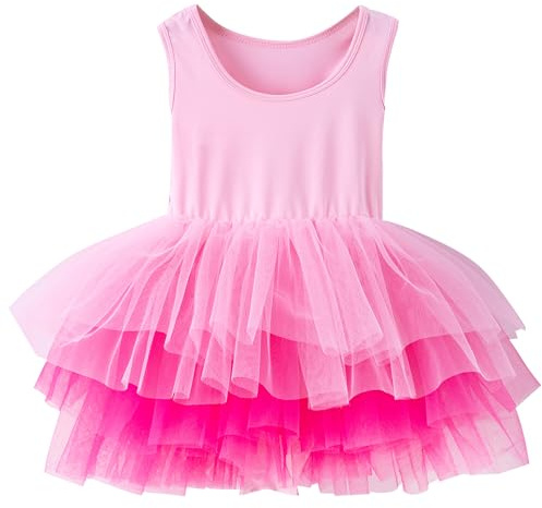 FEOYA Balettklänning för barn, flickor, ett stycke, ärmlös dans, trikå, med tutukjol, gymnastik, danskläder, kostym, prestanda, outfit för 1-8 år, Tonad rosa, 12-24 månader