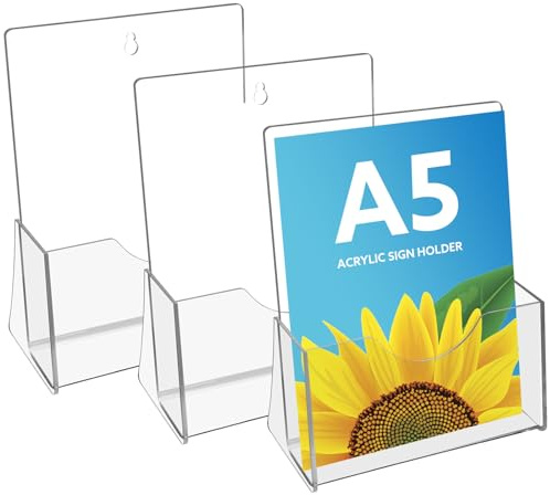 Thboxes A5 Acrylic Leaflet Holder 3 Pack, Clear Brochure Stand