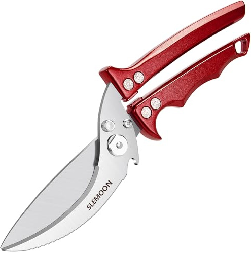 SLEMOON Heavy Duty Poultry Shears Meat Cutting Dishwasher Safe and Food Stainless Kitchen Shears Kitchen Scissors for Chicken Turkey Thanksgiving,Gift Box,burgundy