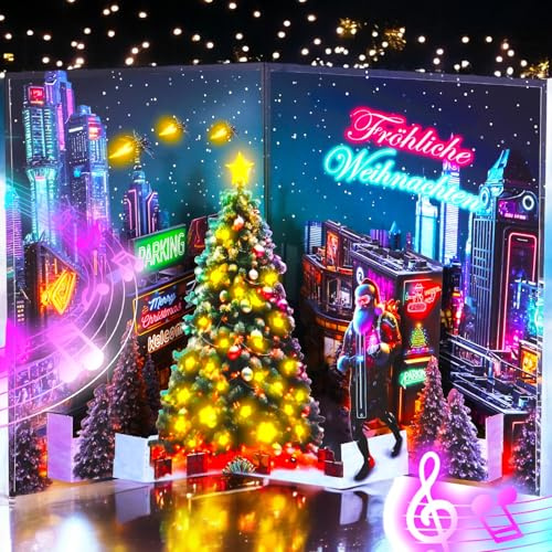APOTODITO Biglietti di Natale 3D, divertenti, biglietto di Natale pop-up con musica, biglietti di Natale con busta, regali di Natale per bambini, uomini, Natale e Capodanno.